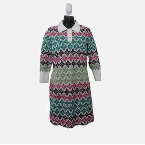 Kate Spade Size XS Flower Sweater Dress Colorful Collar Long Sleeve Knit White